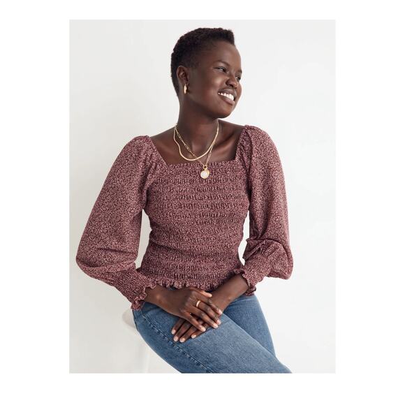 Madewell Tops - Madewell Burgundy Smocked Blouse